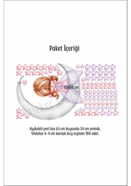 Ayda Oturan Peri Kızı ve Yıldızlar Çocuk Odası Duvar Sticker Seti fiyatları