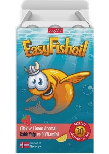 Easy Fish Oil Çilek ve Limon Aromalı Balık Yağı ve D Vitamini 30 Çiğnenebilir Jel