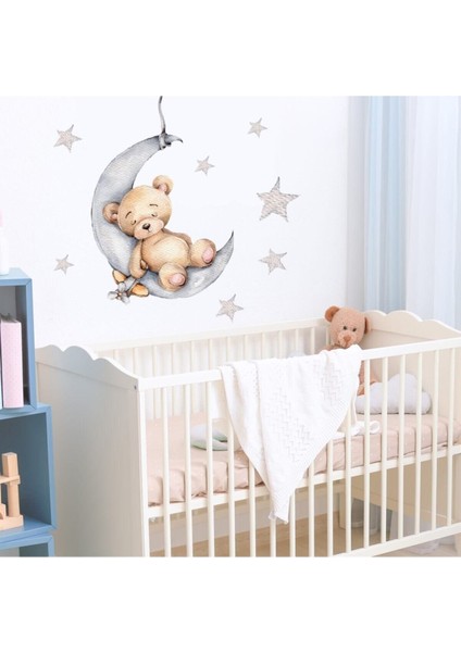 Renkli sevimli uyku ayıcığı duvar sticker seti, çocuk odası dekorasyonu