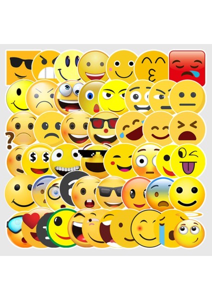 Renkli 50 adet emojili PVC sticker süs, çeşitli tasarımlar, eğlenceli ve kaliteli seçenekler