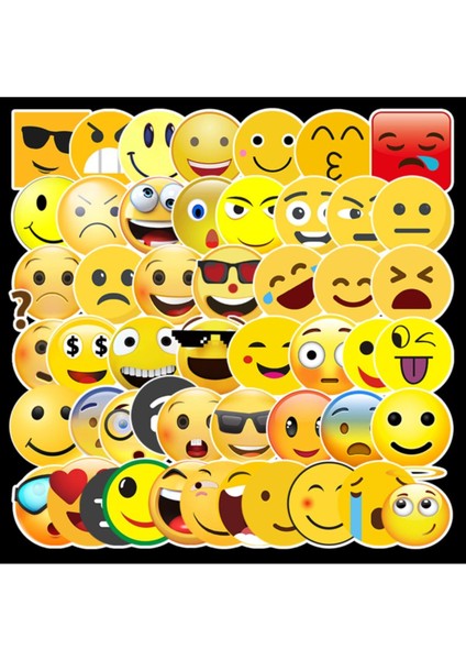 Renkli 50 adet emojili PVC sticker süs, çeşitli tasarımlar, eğlenceli ve kaliteli seçenekler modelleri