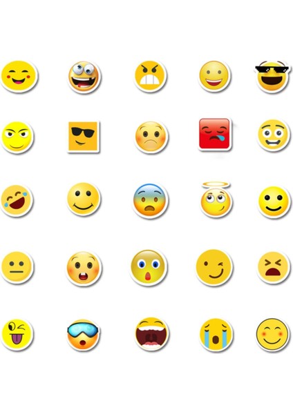 Renkli 50 adet emojili PVC sticker süs, çeşitli tasarımlar, eğlenceli ve kaliteli seçenekler indirimleri