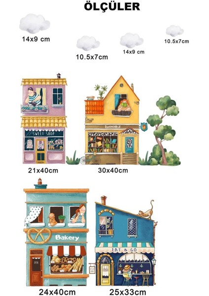 Çocuk ve Bebek Odası Renkli Duvar Sticker Seti, 5+ Parça, Şirin Mahalle Tasarımı modelleri