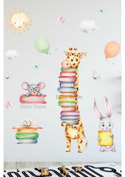 Renkli ve Eğlenceli Çocuk Odası Hayvanlar Duvar Sticker Seti 5+ Parça