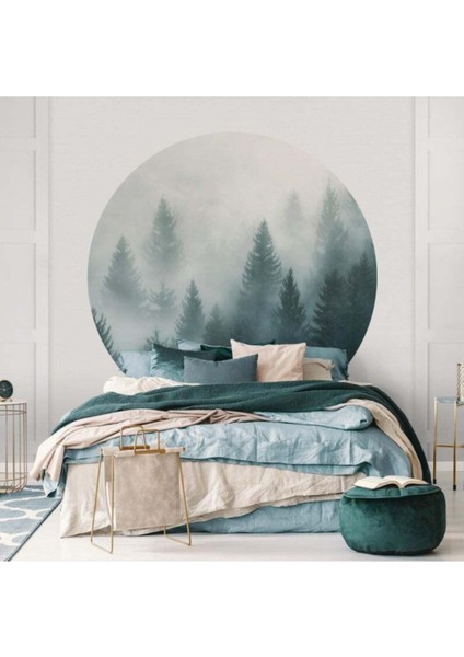 Renkli orman manzara yuvarlak duvar sticker, salon ve oturma odası dekoru için ideal fiyatları