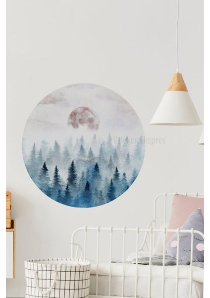 Sisli orman ve ay temalı çok renkli duvar çıkartması, huzurlu atmosfer sağlar modelleri