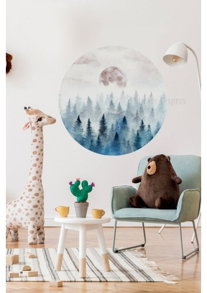 Sisli orman ve ay temalı çok renkli duvar çıkartması, huzurlu atmosfer sağlar fırsatları