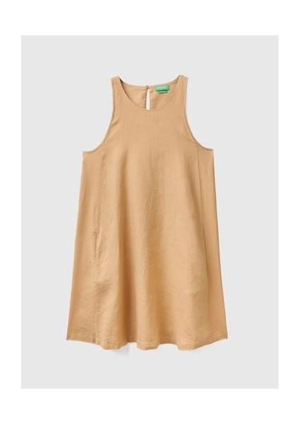 Taba Kadın Bisiklet Yaka Kolsuz Uzun Keten Elbise 4AGHDV02U fırsatları