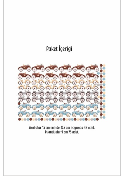 Rüya Gibi Çocuk Odası Duvar Sticker Seti, Mavi, 5+ Parça, Retro Arabalar ve Puantiyeler fiyatları