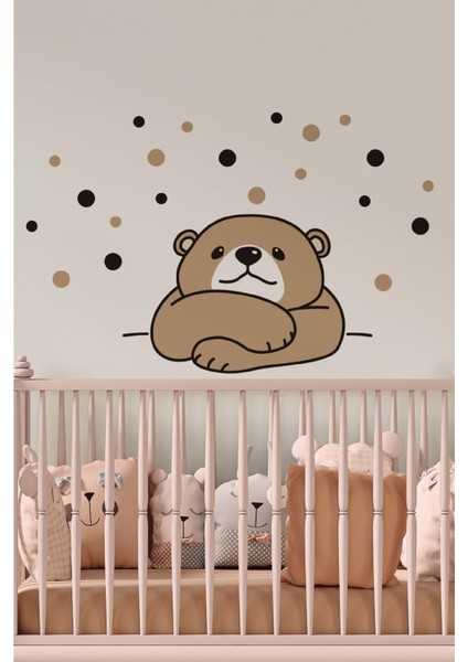Sevimli Bakan Ayı ve Puantiyeli Çocuk Odası Duvar Sticker, Kahverengi, Eğlenceli Dekor fiyatları