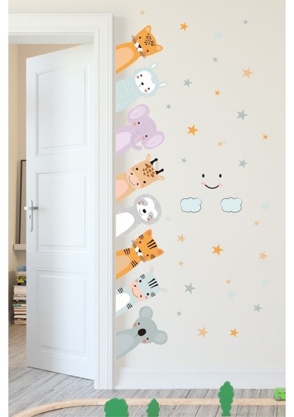 Renkli ve eğlenceli çocuk odası duvar sticker seti, 5+ parça, beyaz, sevimli dekorasyon