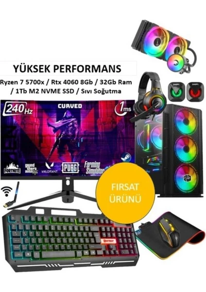 Fighter Ryzen 7 5700X / Rtx 4060 / 32GB Ram / 1tb M2 Nvme / 27'' 240Hz Oyuncu Masaüstü Bilgisayarı