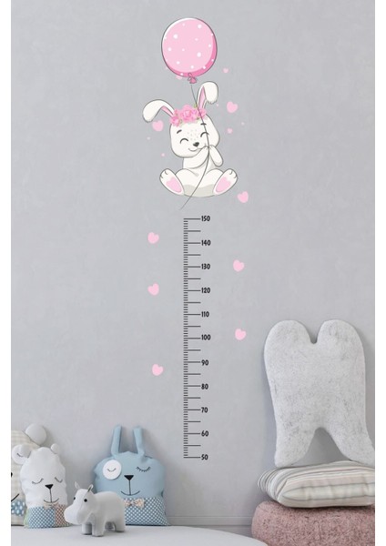 Renkli Tavşan Boy Ölçer Duvar Sticker, Çocuk Odası Dekorasyonu, Pembe modelleri