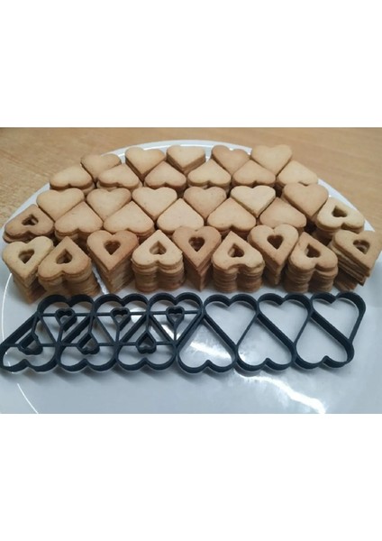 2 Adet 6'lı Kalp Kurabiye Kalıbı Seti