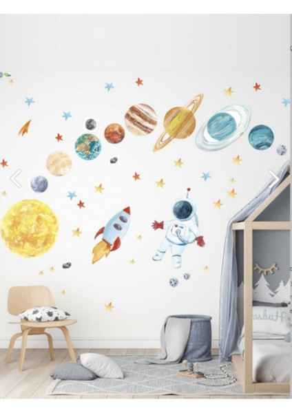 Çocuk odası uzay temalı renkli büyük boy sticker, eğlenceli dekorasyon seçeneği
