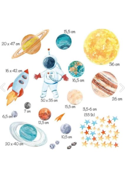 Çocuk odası uzay temalı renkli büyük boy sticker, eğlenceli dekorasyon seçeneği fiyatları