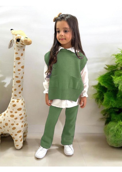 Triko 3 Lü Bağlamalı Kız Çocuk takım - Yeşil