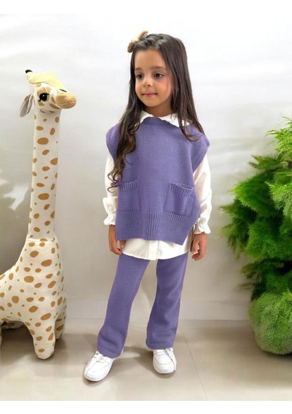 Triko 3 Lü Bağlamalı Kız Çocuk takım - Lila