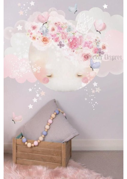 Çocuk odası duvar dekor seti, çiçek ve ay temalı, 5+ parça, turuncu renkli fiyatları