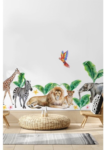Canlı renkli tropikal safari çocuk odası duvar çıkartması, 5+ parça, yeşil renk fiyatları