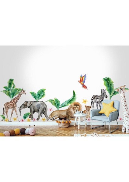 Canlı renkli tropikal safari çocuk odası duvar çıkartması, 5+ parça, yeşil renk fırsatları