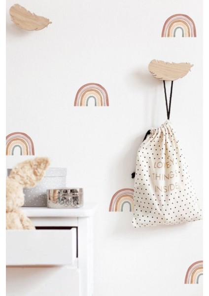 Renkli çocuk odası duvar sticker seti, bej tonlarında, eğlenceli ve yaratıcı dekorasyon