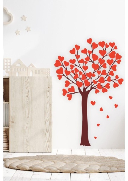 Renkli Kalpli Ağaç Çocuk Odası Çıkartma Seti, Eğlenceli ve Sevimli Dekor, 75x100 cm
