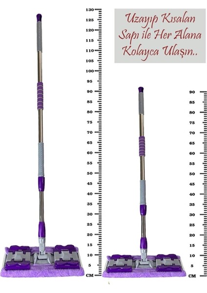 Mor mikrofiber temizlik seti, yedek bezli yer ve duvar mop, hediye ile birlikte fırsatları