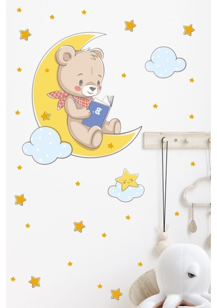 Turuncu Ayda ve Yıldızlar Temalı Çocuk Odası Sticker Seti, Bebek ve Çocuklar İçin Eğlenceli Dekorasyon