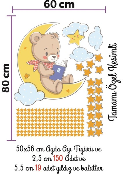 Turuncu Ayda ve Yıldızlar Temalı Çocuk Odası Sticker Seti, Bebek ve Çocuklar İçin Eğlenceli Dekorasyon modelleri