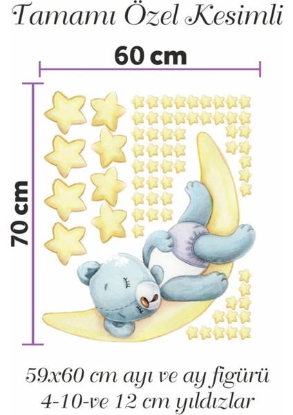 Sevimli ayıcıklı ve yıldızlı çocuk odası duvar sticker seti, turuncu, tek parça modelleri