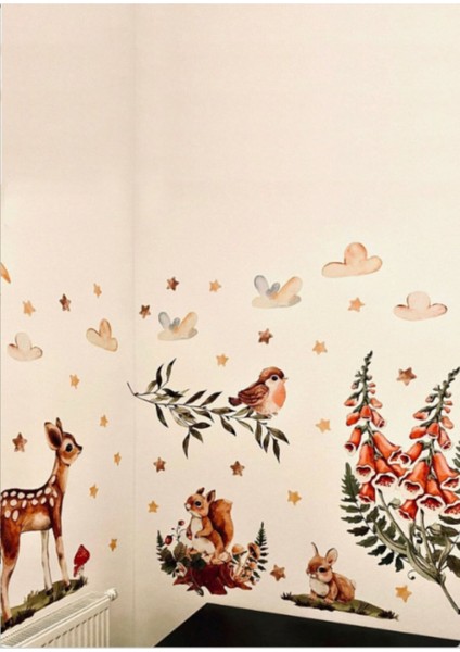 Renkli Minik Orman Hayvanları Çocuk Odası Duvar Stickerleri, Sevimli ve eğlenceli tasarım