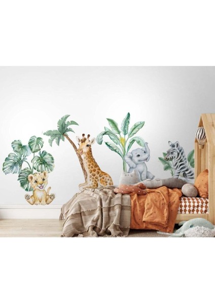 Renkli Afrika hayvanları duvar sticker seti, çocuk odası dekorasyonu için eğlenceli ve canlı modelleri