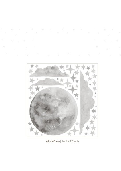 Renkli Bulut ve Dolunay Temalı Çocuk Odası Duvar Stickerı, Gri Düz Desen fiyatları