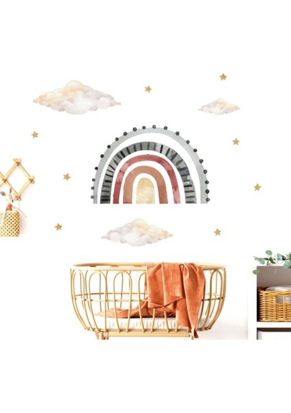 Renkli gökkuşağı, bulut ve yıldızlar duvar çıkartması seti, 5+ parça, şık dekorasyon