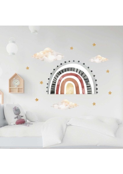 Renkli gökkuşağı, bulut ve yıldızlar duvar çıkartması seti, 5+ parça, şık dekorasyon fiyatları