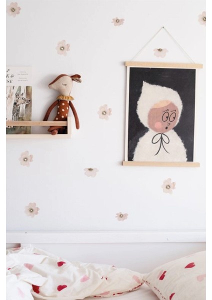 Renkli Yaz Çiçekleri Duvar Stickerı, Dekoratif ve Canlı Tasarım, Bej Düz Desen