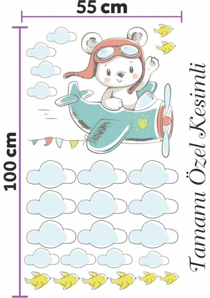 Sevimli Uçan Ayıcık Çocuk Odası Sticker, Soft Renkler, Dekoratif ve Eğlenceli Tasarım fırsatları