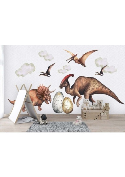 Renkli Dinozor Dünyası Büyük Boy Duvar Sticker Seti, Eğlenceli ve Öğretici Dekorasyon, 5+ Parça
