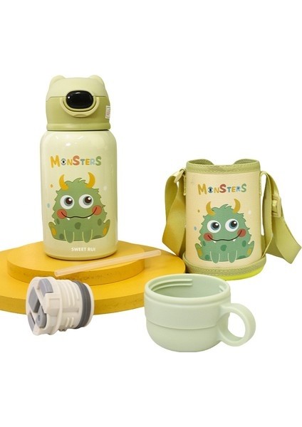 Çift Kapaklı ve Pipetli Karikatür Paslanmaz Çelik Termos Şişe 500 ml (Yurt Dışından)