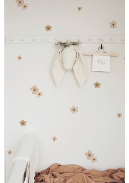 Renkli Güz Çiçekleri Duvar Stickerı, canlı ve dekoratif atmosfer için ideal, bej renk.