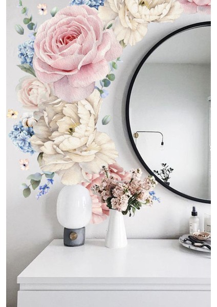 Bej Renkli 5+ Parçalı Ortanca Şakayık ve Manolyalar Duvar Sticker Seti