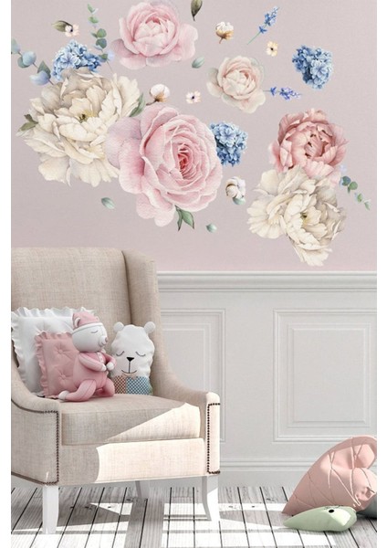 Bej Renkli 5+ Parçalı Ortanca Şakayık ve Manolyalar Duvar Sticker Seti modelleri