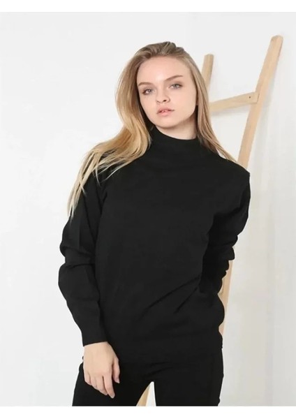 Aknbutik Yarım Balıkçı Yaka Triko Kazak - Siyah
