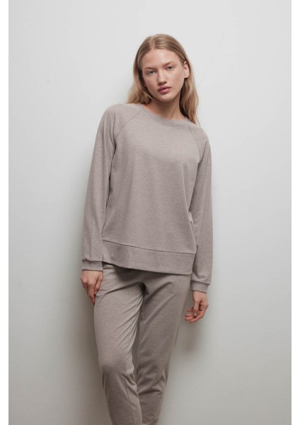Kadın Pamuklu Reglan Uzun Kollu Pijama Üstü