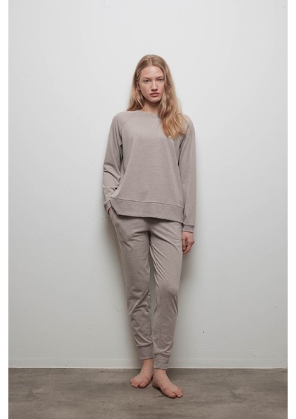 Kadın Pamuklu Reglan Uzun Kollu Pijama Üstü