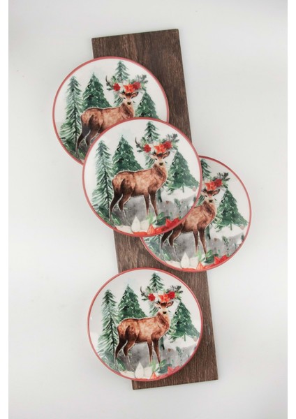 Christmas Deer 4 Parça Porselen Pasta Tabağı