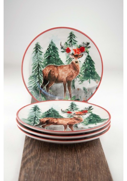 Christmas Deer 4 Parça Porselen Pasta Tabağı fiyatları