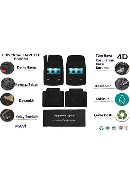 Ford Kuga 2023 4d Havuzlu Yeni Nesil Universal Paspas Mavi