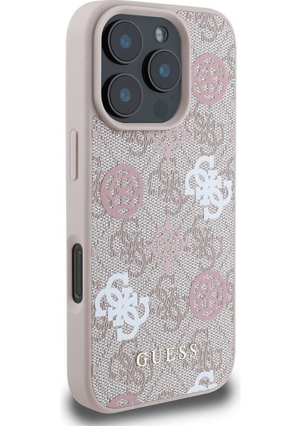iPhone 16 Pro Max Kılıf Guess Orjinal Lisanslı Magsafe Şarj 4g Desenli Yazı Logolu Peony Pembe